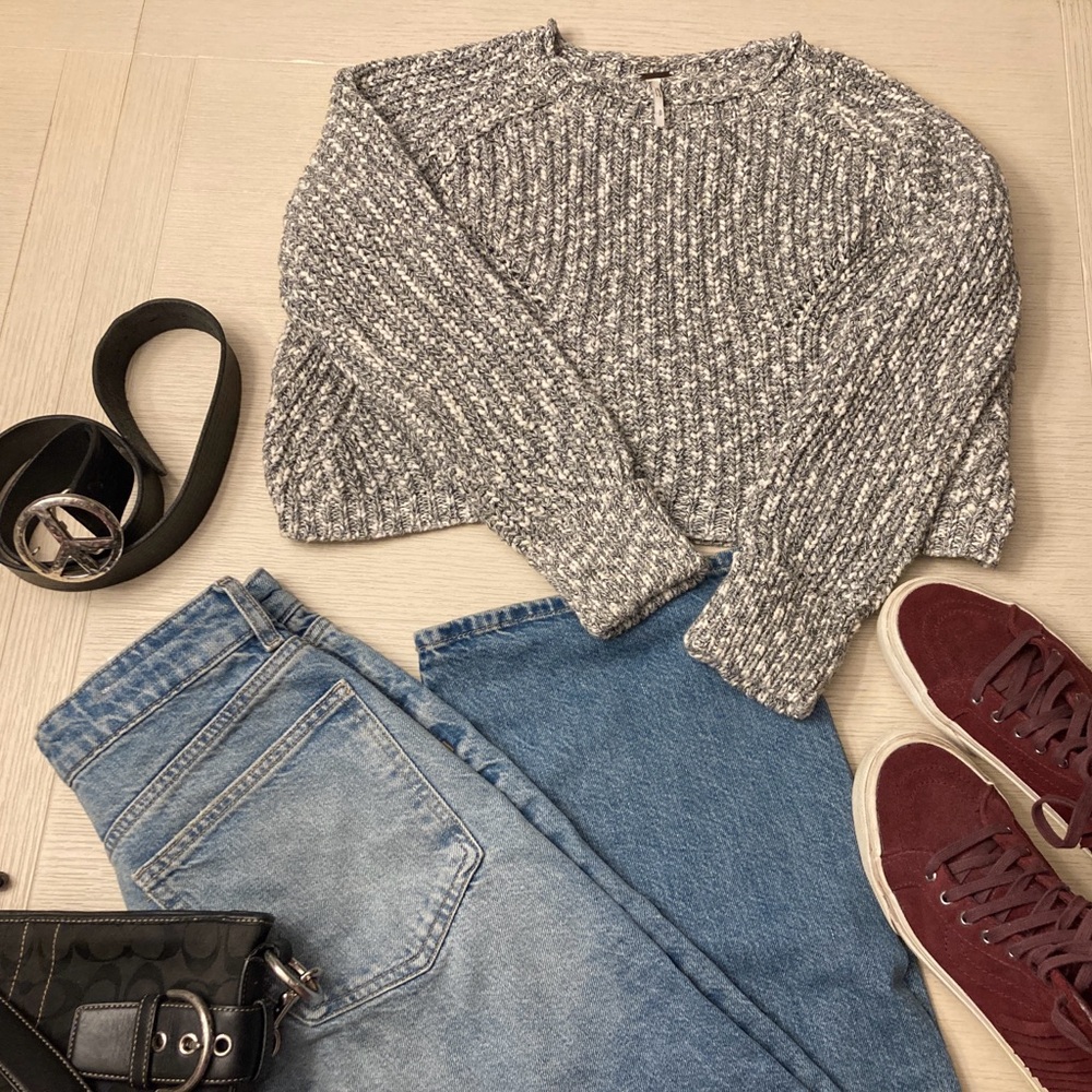 Free People Cozy Knit crop Sweater grey/white size S